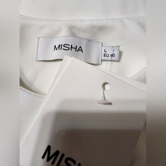 NWT MISHA Ida Sleeveless Ruched Asymmetrical Hem Midi Dress White - Picture 8 of 8